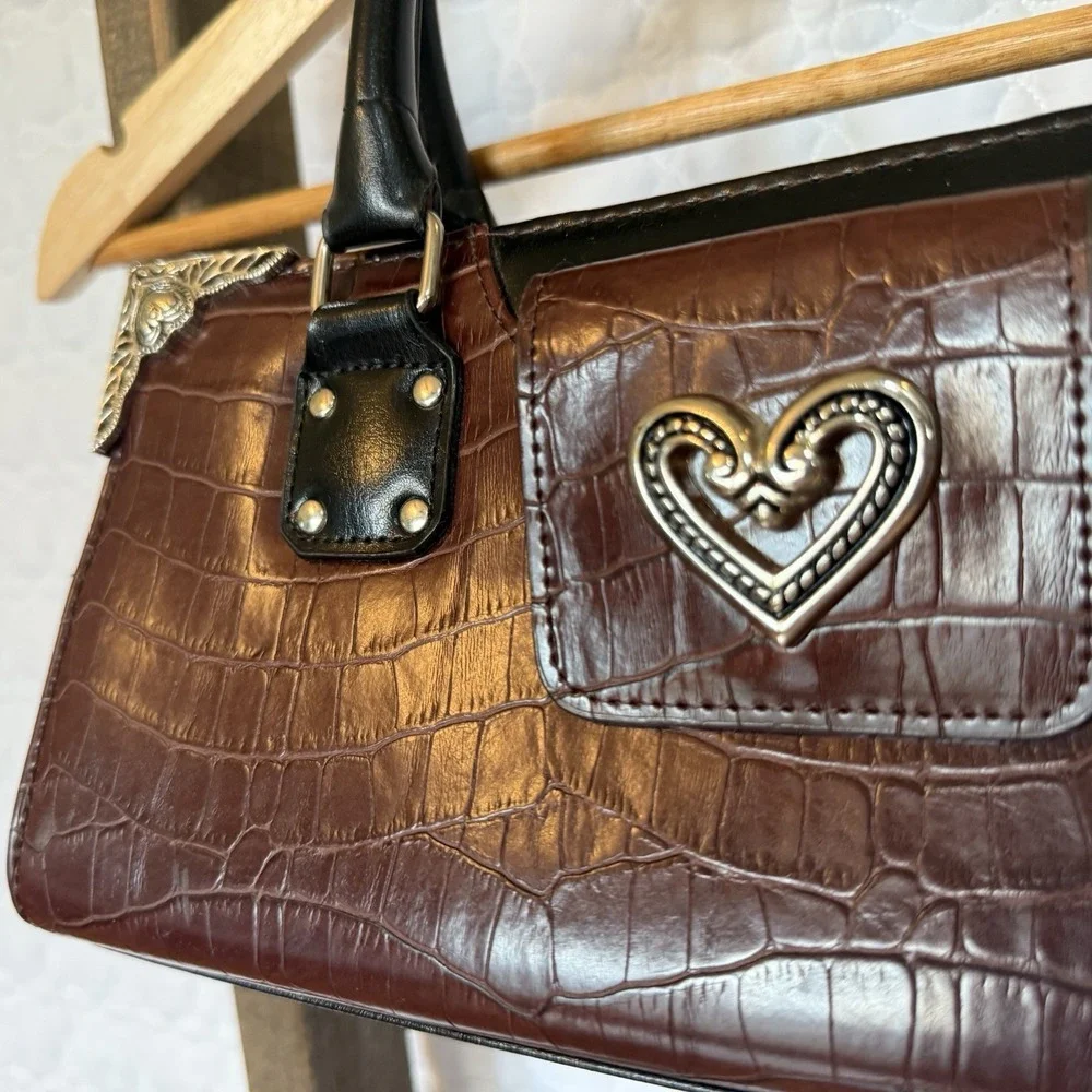 BRIGHTON ALLIGATOR EMBOSSED SATCHEL HANDBAG Embellishment Western Chic - Picture 5 of 16